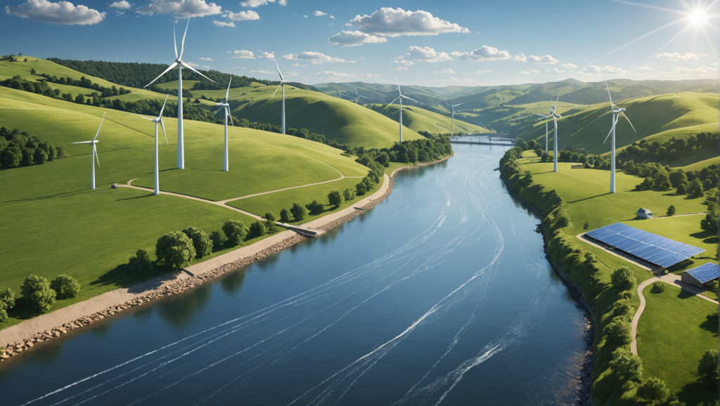 Paysage de collines avec éoliennes