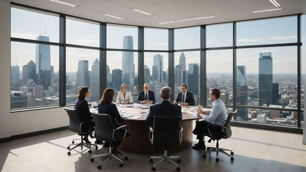Personnes en réunion dans un bureau moderne