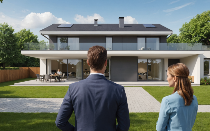 Couple regardant une maison moderne