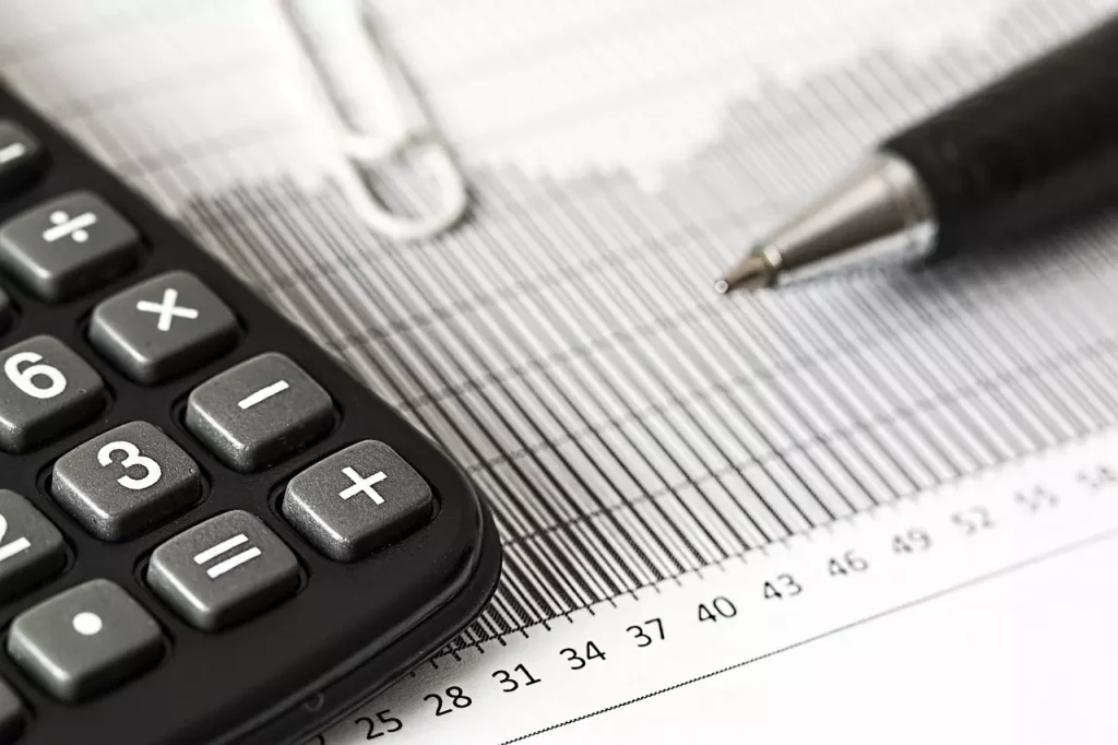 Calculatrice sur un document avec un graphique