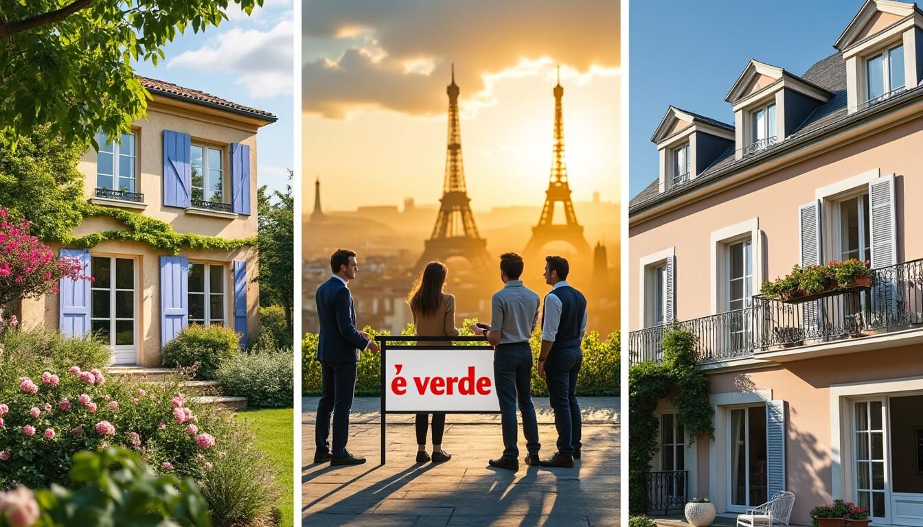 Un collage d'images de maisons et d'agents immobiliers à Paris