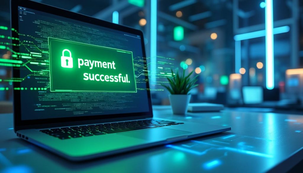 Écran d'ordinateur affichant un paiement réussi