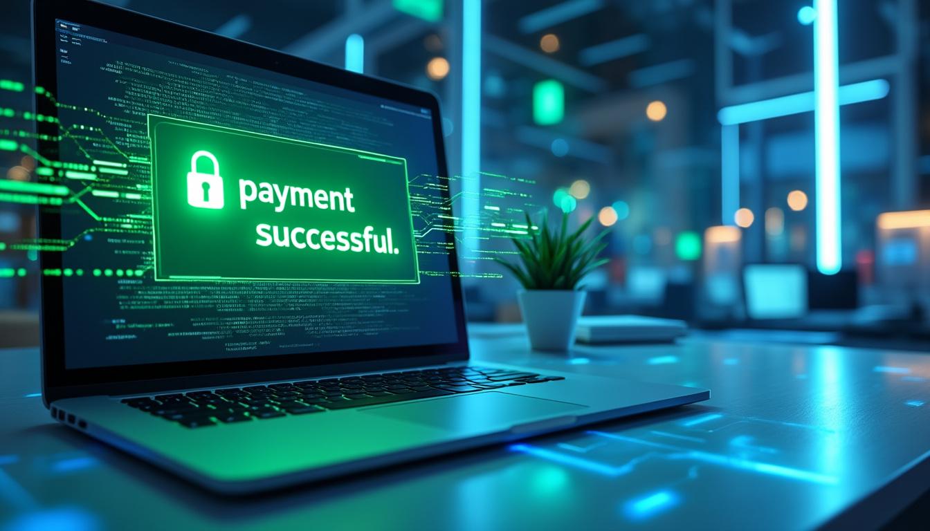 Écran d'ordinateur affichant un paiement réussi