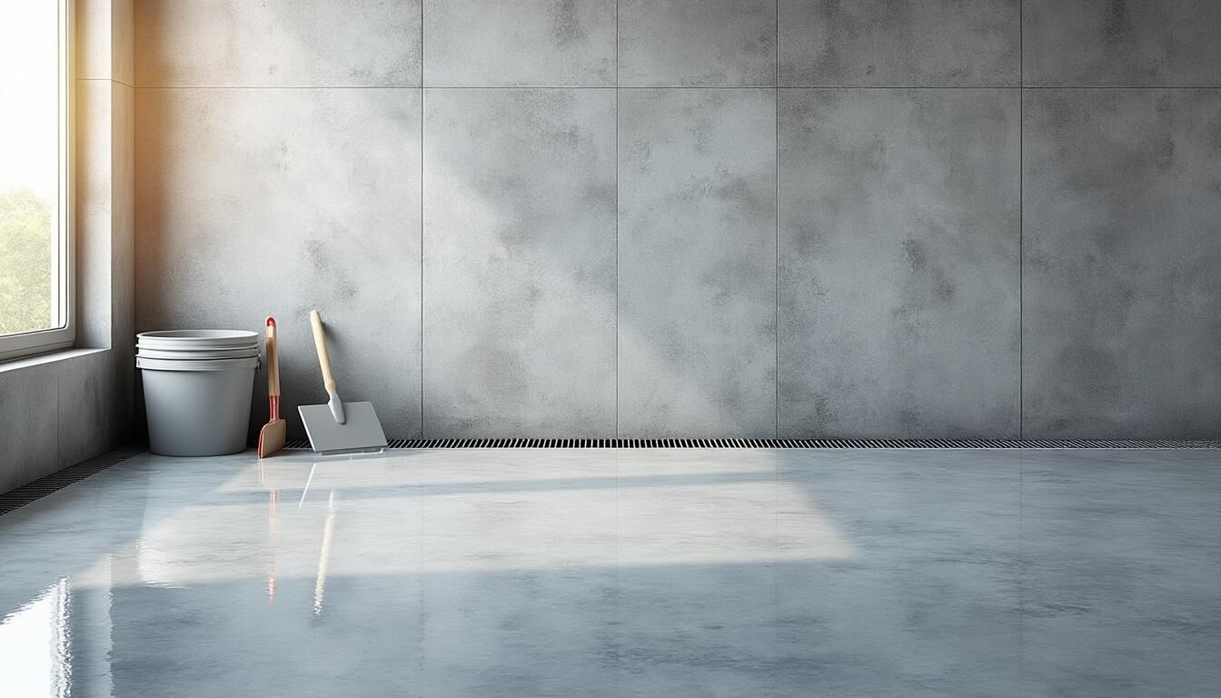 Salle de bain avec murs en béton